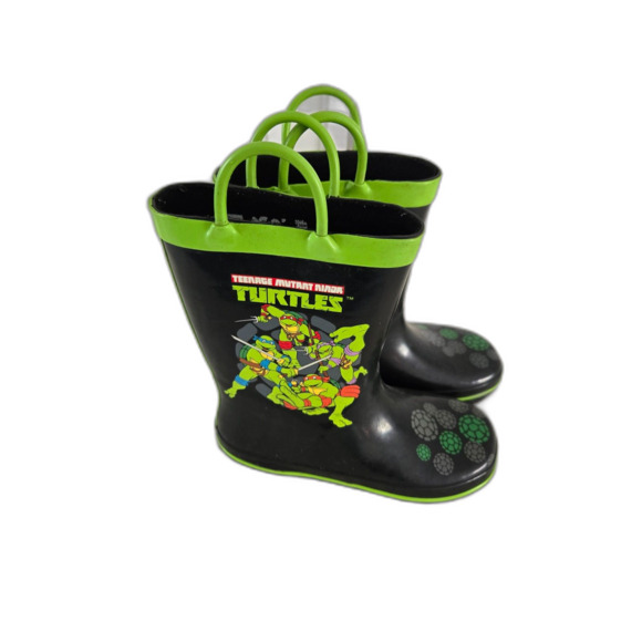 TMNT Teenage Mutant Ninja Turtles Rainboots Kids 11/12 Green Slip-On Unisex - Picture 2 of 7